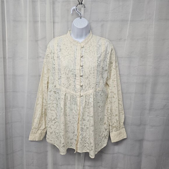 Coldwater Creek Cream Burnout Pintuck Peasant Blouse Sheer Boho XL - Picture 1 of 11